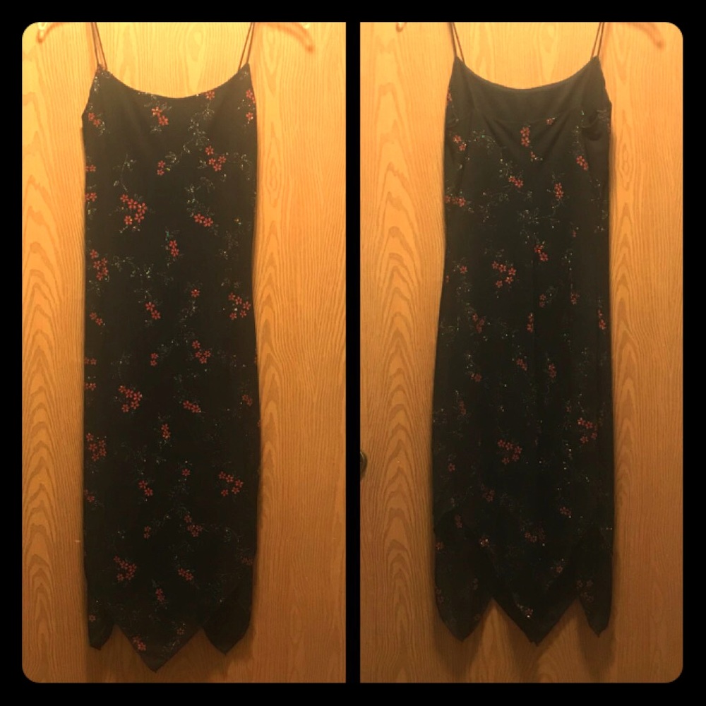 Black dress with floral and glitter detail